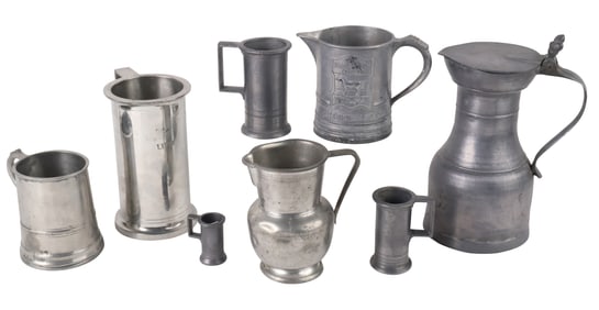 Eight Pewter Tankards, Pitchers and Measures