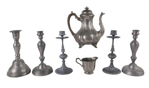 Five Pewter Candlesticks