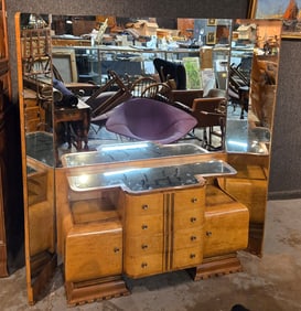 Art Nouveau Style Burlwood Mirrored Vanity