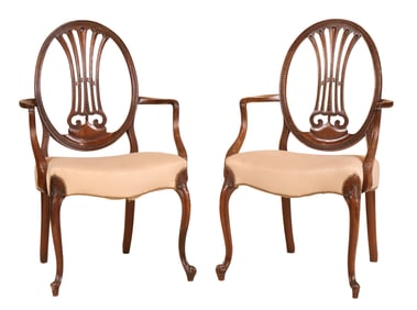 Pair of George III Style Carved Mahogany Armchairs