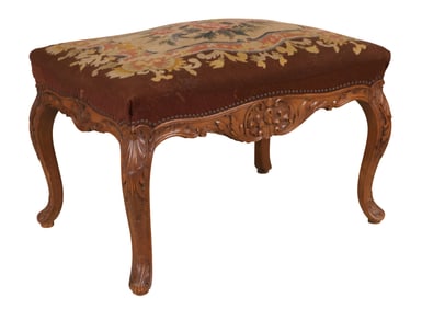 Neoclassical Style Carved Fruitwood Needlepoint Stool