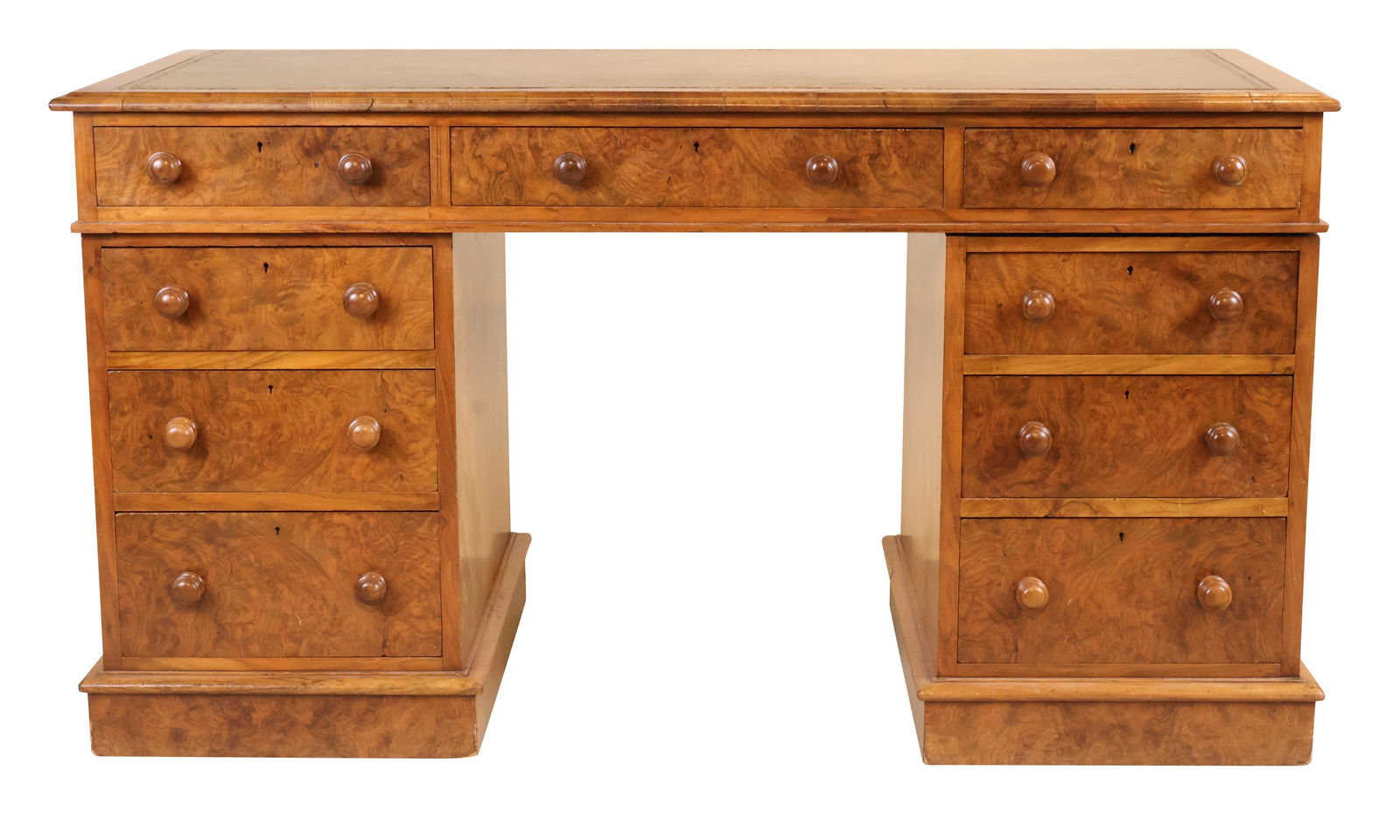 Regency Burlwood Leather-Inset Pedestal Desk (1 of 11)