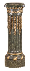 Giltwood Mounted Green Marble Veneered Column