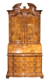 Neoclassical Burlwood Bookcase Secretaire