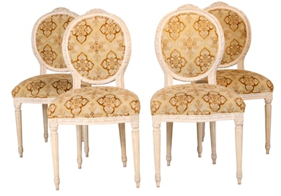 Four Louis XVI Style White-Painted Side Chairs