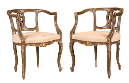 Pair of Louis XV Style Painted Boudoir Chairs