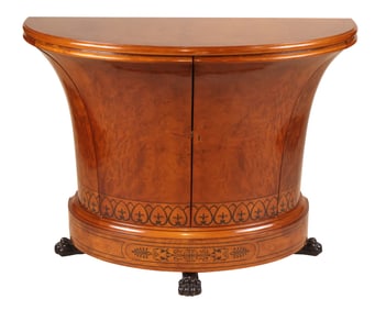 Neoclassical Style Burlwood Demi-Lune Cabinet