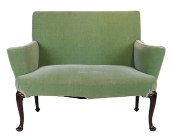 Queen Anne Style Green Velvet Upholstered Love Seat