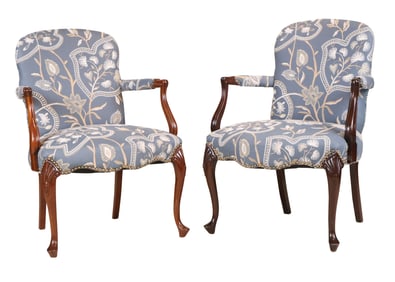 Pair of Upholstered Mahogany Armchairs