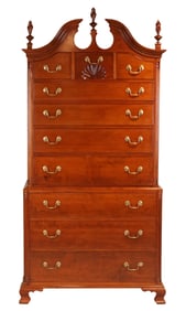 Chippendale Carved Cherry Chest on Chest