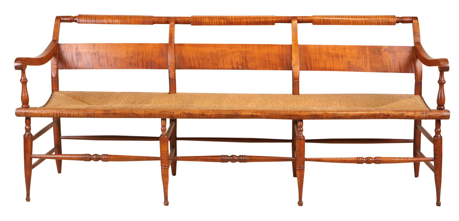 Federal Tiger Maple Rush Seat Settee (1 of 12)