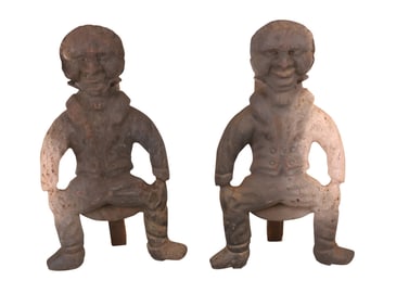Pair of Black Americana "Mose" Cast-Iron Andirons