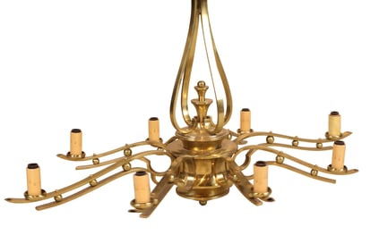 Contemporary Eight-Light Brass Chandelier