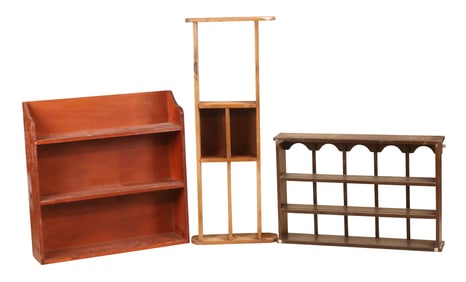 Three Stained Wood Display Shelves