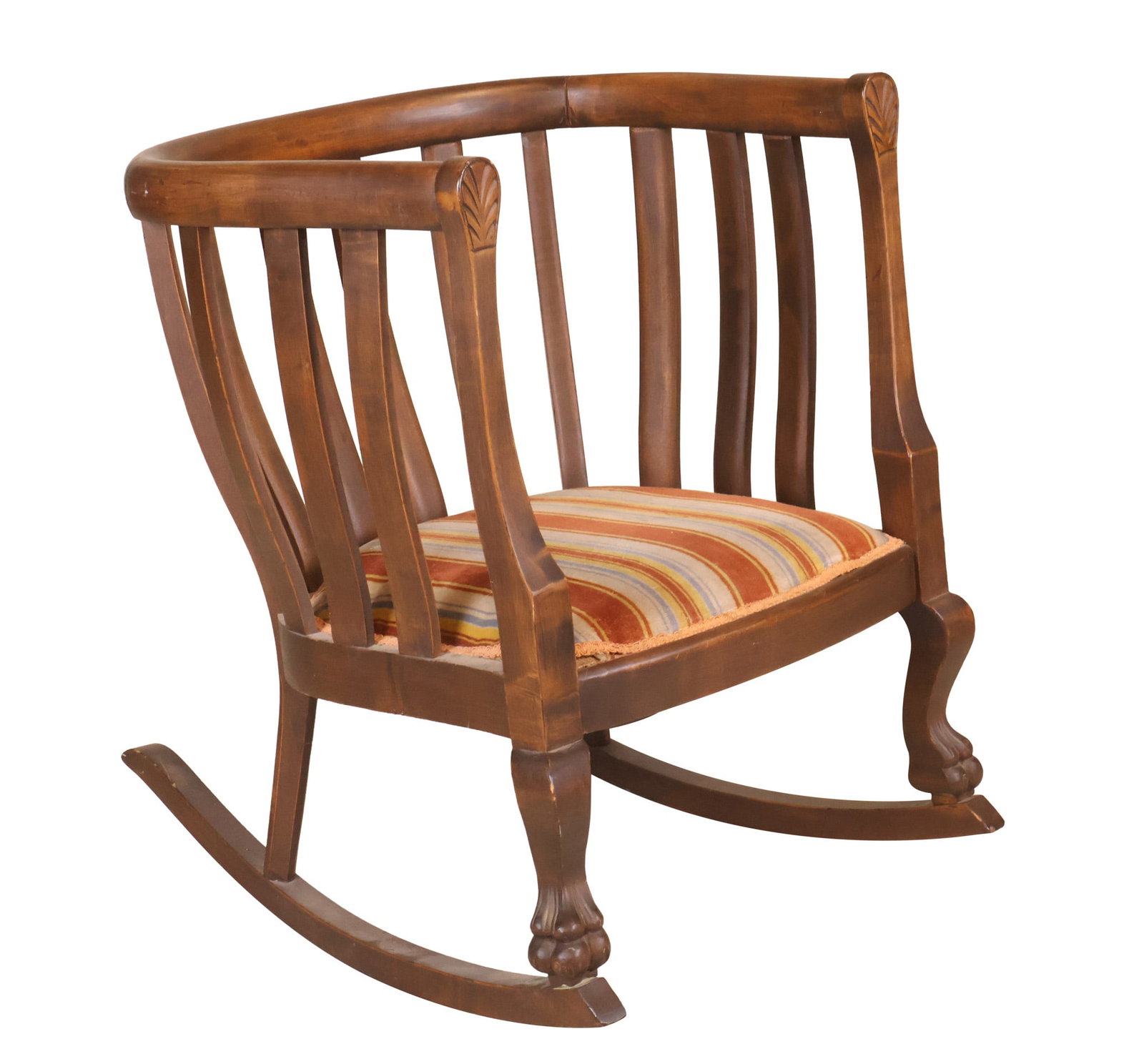 Arts & Craft Style Carved Mahogany Rocking Chair: Arts & Craft Style Carved Mahogany Rocking Chair 20th C. 33 x 26 x 30 1/2 in. (83.8 x 66 x 77.5 cm.)