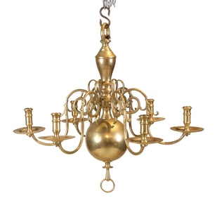 Early Dutch/English Baroque Brass Six-Light Chandelier