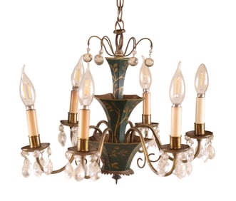 Tole and Crystal Six-Light Chandelier