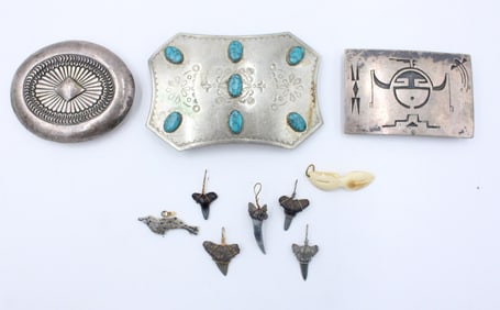 Three Native Sterling and Nickel Belt Buckles