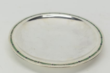 Sterling Silver Enamel Decorated Tray