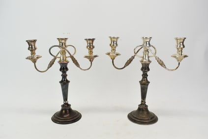 Pair of Silver Plated Three Light Candelabrum's