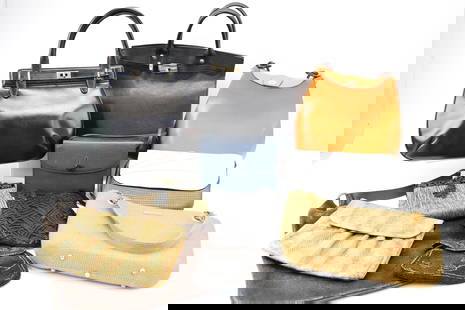Group of 10 Assorted Ladies Purses and Handbags: Group of 10 Assorted Ladies Purses and HandbagsGroup of 10 Assorted Ladies Purses and Handbags. Including Calvin Klein, Barneys New York, Cole Haan, Faux Gucci, Didier Lamarthe Paris, Lovie Pairis and