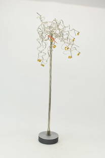 Modern Bent Aluminum Wire Work Lighted Tree: Modern Bent Aluminum Wire Work Lighted TreeModern Bent Aluminum Wire Work Lighted Tree. Used not in working condition. 38" tall x 14" dia