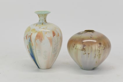 Two Modern Paul Lorber Crystalline Vases