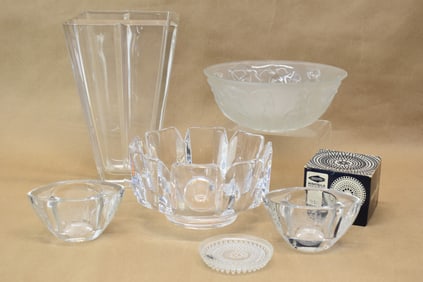 Group of Assorted Modern Colorless Glass Table Articles