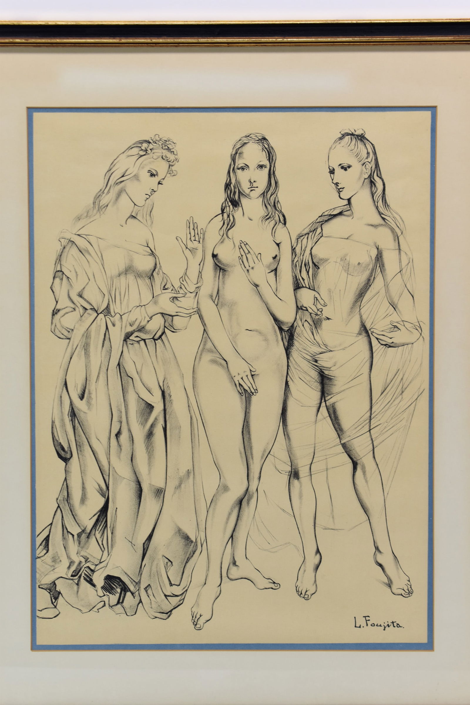 Léonard Tsuguharu Foujia, Japan 1886-1968, Three Girls, Lithograph (1 of 6)