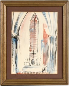 George Pierce, Church Interior, Mixed Media
