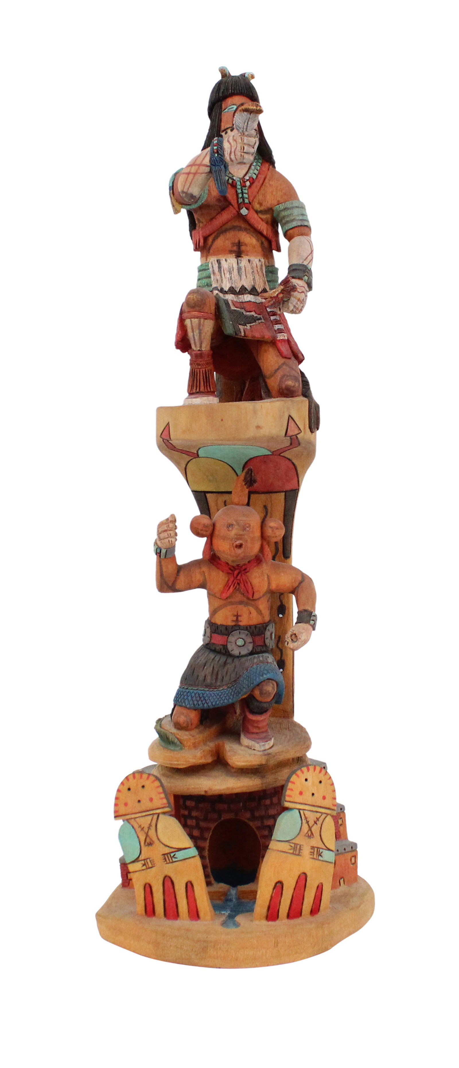 Paul Sewemaenewa, Toho Mountain Lion Mud-Head, Carved and Painted Wood Sculpture: Paul Sewemaenewa Toho Mountain Lion Mud-Head Carved and Painted Wood Sculpture Signed underside. 13 x 4 x 4 1/2 in. (33 x 10.2 x 11.4 cm.)