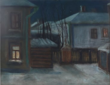 Snow Covered Houses, Pastel on Paper