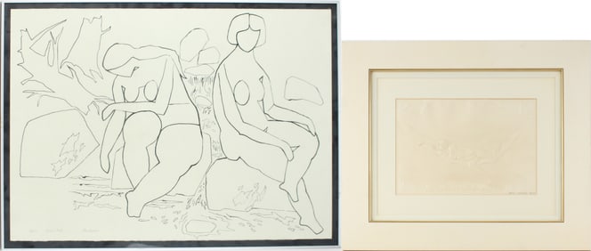 Bruno Lucchesi, American 1926, Woman in Hammock, Embossed Lithograph