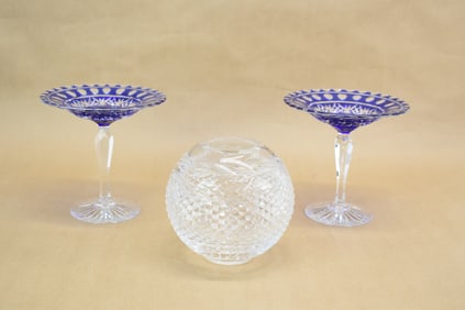 Pair of Cobalt Cut to Clear Footed Compotes