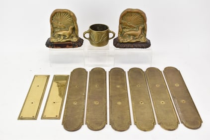 Near Pair of Brass Seal and Sun Bookends