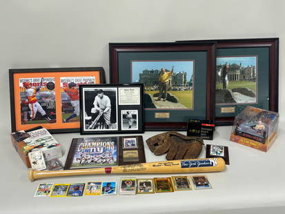 Group of Assorted Sports Memorabilia: Group of Assorted Sports MemorabiliaGroup of Assorted Sports Memorabilia comprising of New York Yankees Cooperstown bat, framed Babe Ruth photo, New York Giants super bowl plaque, Special Services U.S