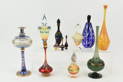Group of 10 Assorted Modern Blown Glass Perfume Bottles