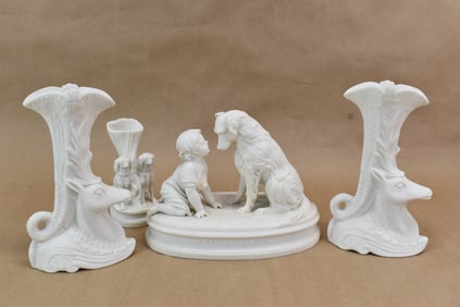 " Cant You Talk " Parian Figural Group