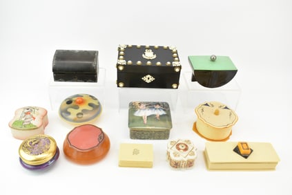 Group of Eleven Assorted Ceramic and Celluloid Boxes