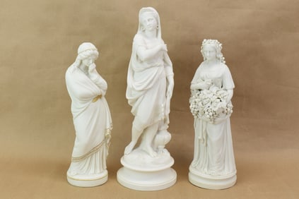 Parian Statue of Madonna Standing by Footed Urn