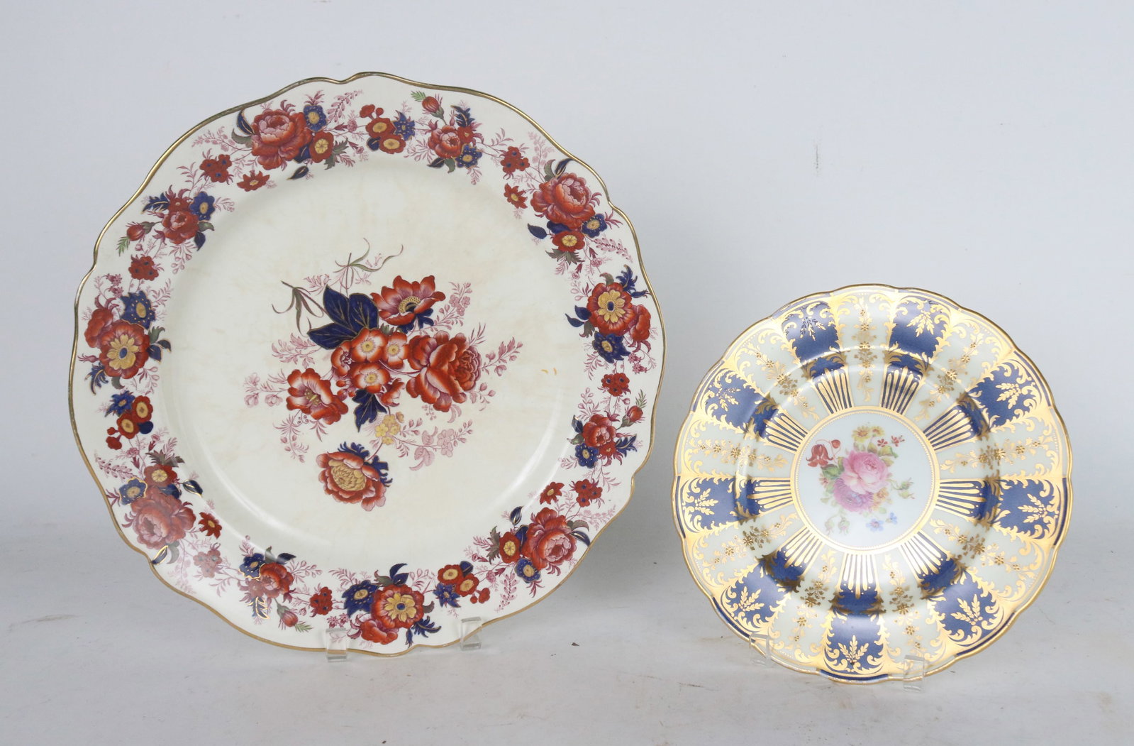 Royal Cauldron "Majestic" Porcelain Charger: Royal Cauldron "Majestic" Porcelain Charger Together with a Crescent England cabinet plate. 2 pieces Some wear, stains. Charger: 2 x 14 in. (5.1 x 35.6 cm.)