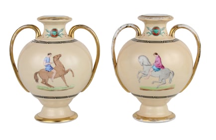 Pair of Porcelain Double Handled Vases