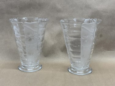 Rare Par of Val St Lambert Frosted Glass Vases