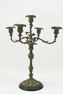 Antique Five Light Patinated Bronze Candelabrum: Antique Five Light Patinated Bronze CandelabrumAntique Five Light Patinated Bronze Candelabrum. Used condition, 21" tall x 17 1/2" diameter