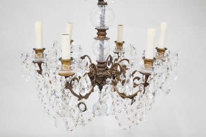 Vintage Patinated Metal Six Light Chandelier