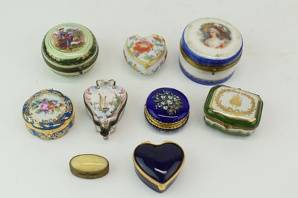 Group of Nine Assorted Hinged Vanity Boxes
