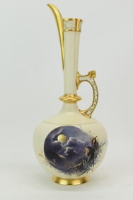 Rare Royal Worcester Purple Martin Decorated Ewer