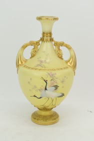 Royal Worcester Crane Decorated Yellow Vase
