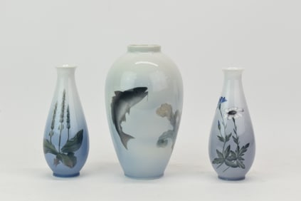 Vintage Royal Copenhagen Vase with Sea Trout Decoration