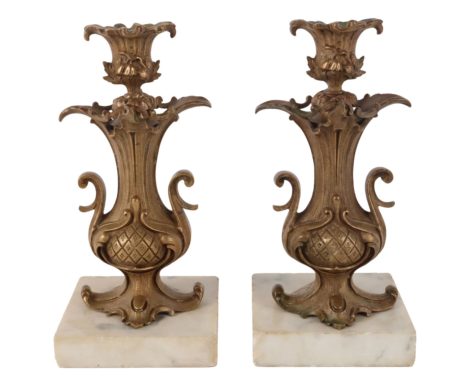Pair of Ornate Gilt-Bronze and Marble Candlesticks (1 of 9)